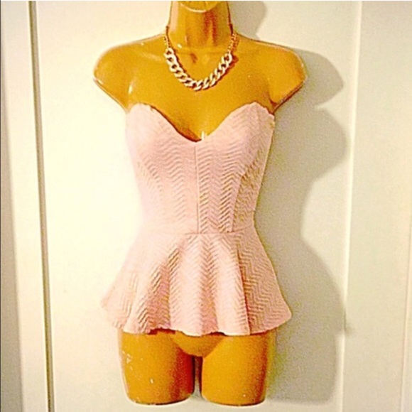 PALE PINK SWEETHEART BUSTIER PEPLUM TOP - Picture 2 of 4